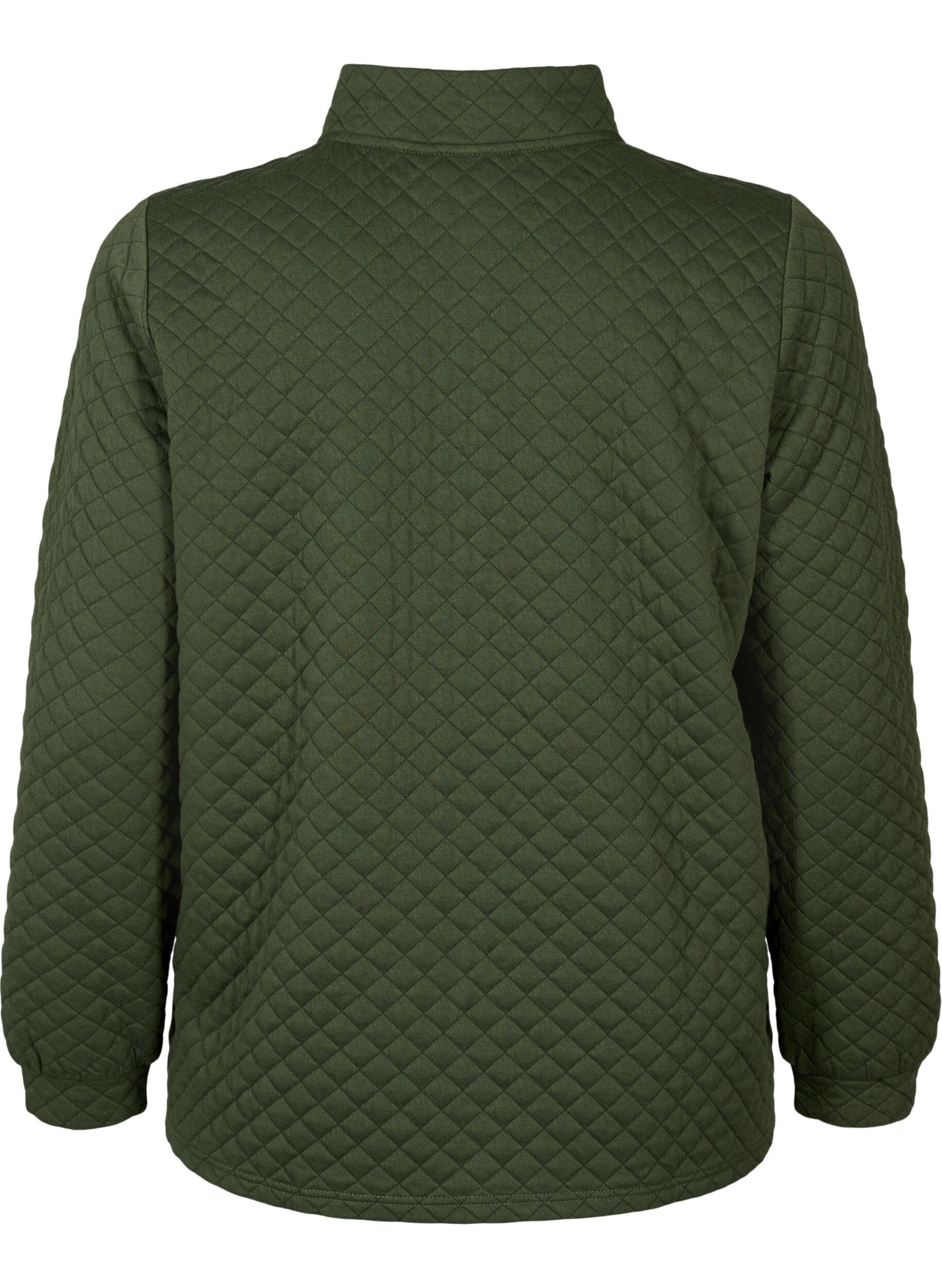 Zizzi Quiltet sweatshirt med lynl&aring;s, Thyme, Packshot image number 1