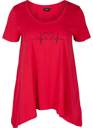 Kortærmet bomulds t-shirt med a-form, Lipstick Red HEART, Packshot image number 0