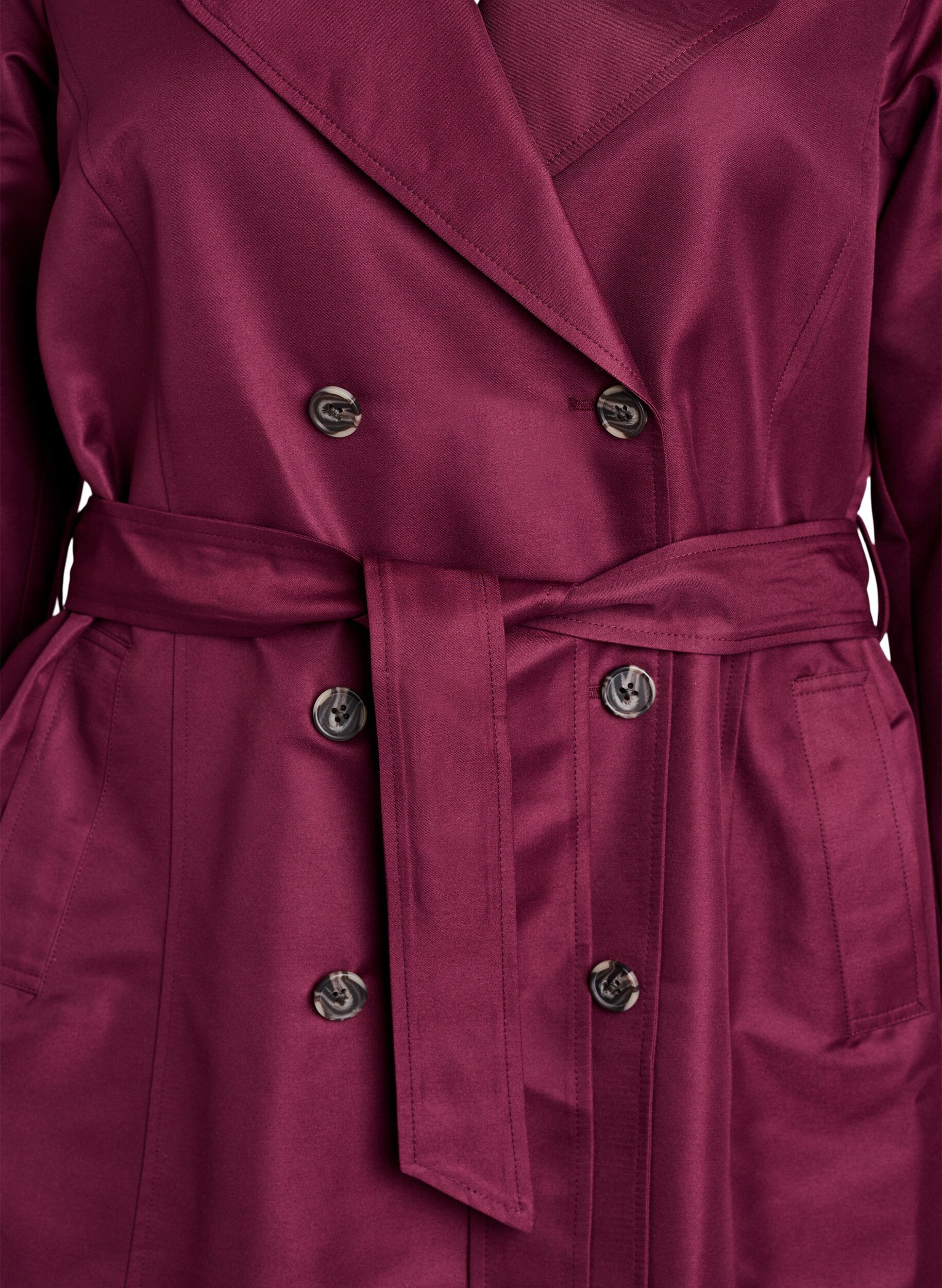 Zizzi Kort trenchcoat med b&aelig;lte, M&oslash;rk Bordeaux, Packshot image number 2