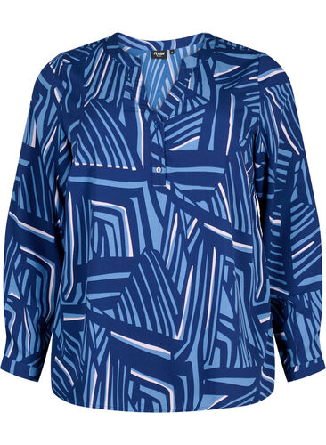FLASH - Langærmet bluse med print, Medieval Blue AOP, Packshot image number 0