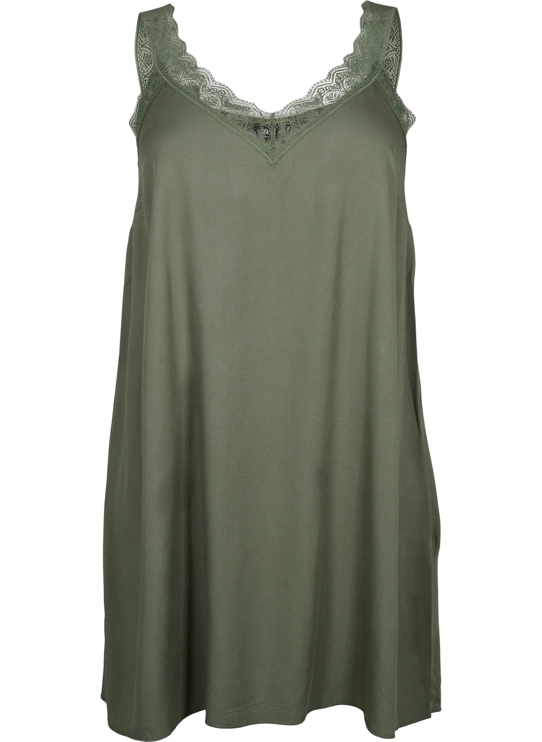 Zizzi Stropkjole i viskose med blonder, Thyme, Packshot image number 0