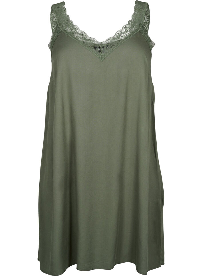 Stropkjole i viskose med blonder, Thyme, Packshot image number 0