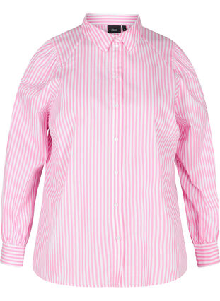 Stribet skjorte i bomuld, White/ Pink Stripe, Packshot image number 0
