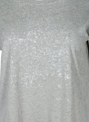 Kortærmet t-shirt med tone-i-tone print, Light Grey Melange, Packshot image number 2