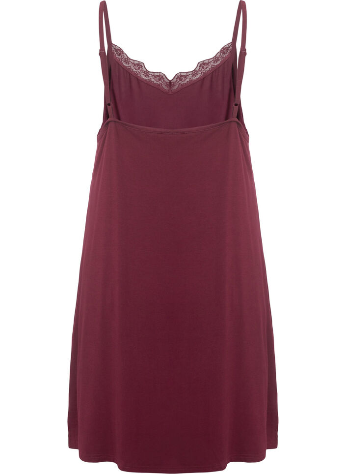 Natkjole med blondekant i viskose, R&oslash;d, Packshot image number 1