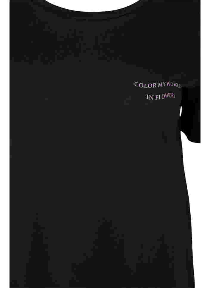 Lang bomulds t-shirt med printdetaljer, Black, Packshot image number 2