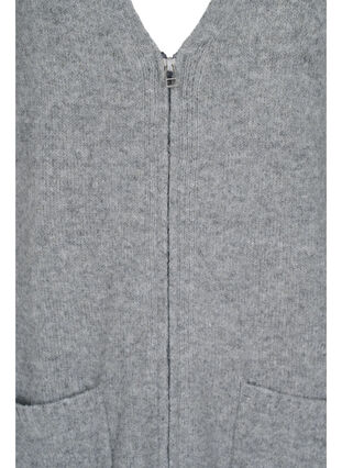Lang strikket cardigan med lynlås og lommer, Medium Grey Melange, Packshot image number 2