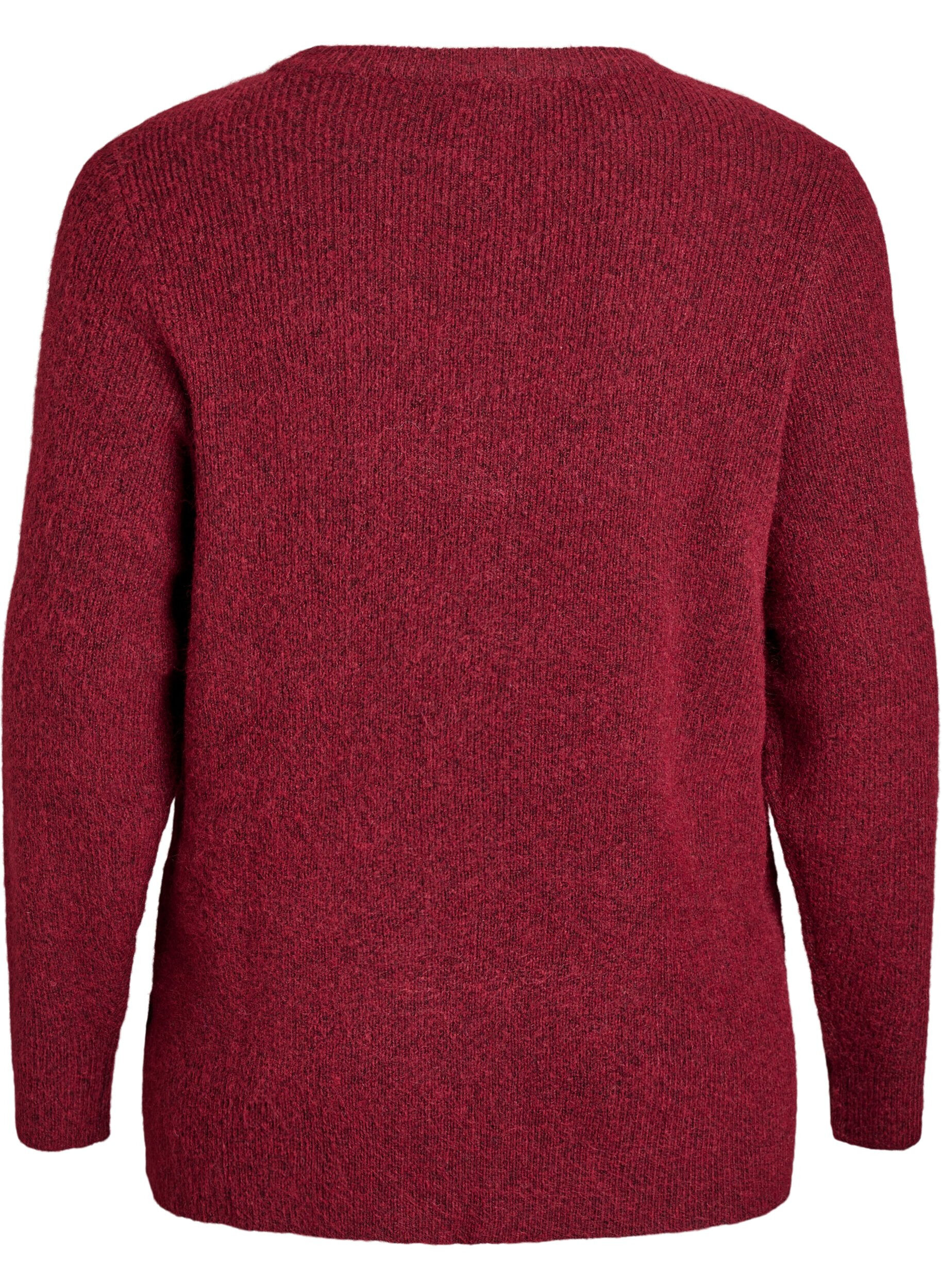 ZizziMeleret strikbluse med rund hals, R&oslash;d, Packshot image number 1