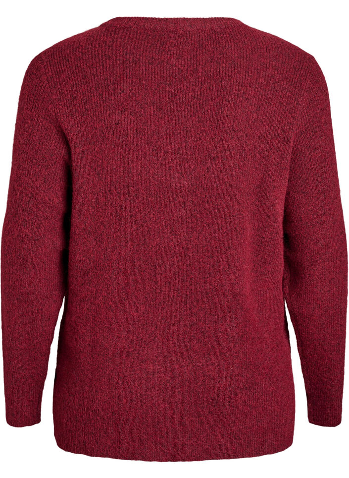 Meleret strikbluse med rund hals, R&oslash;d, Packshot image number 1