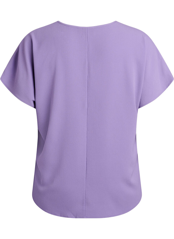 Bluse med korte &aelig;rmer og rund halsudsk&aelig;ring , Lilla, Packshot image number 1