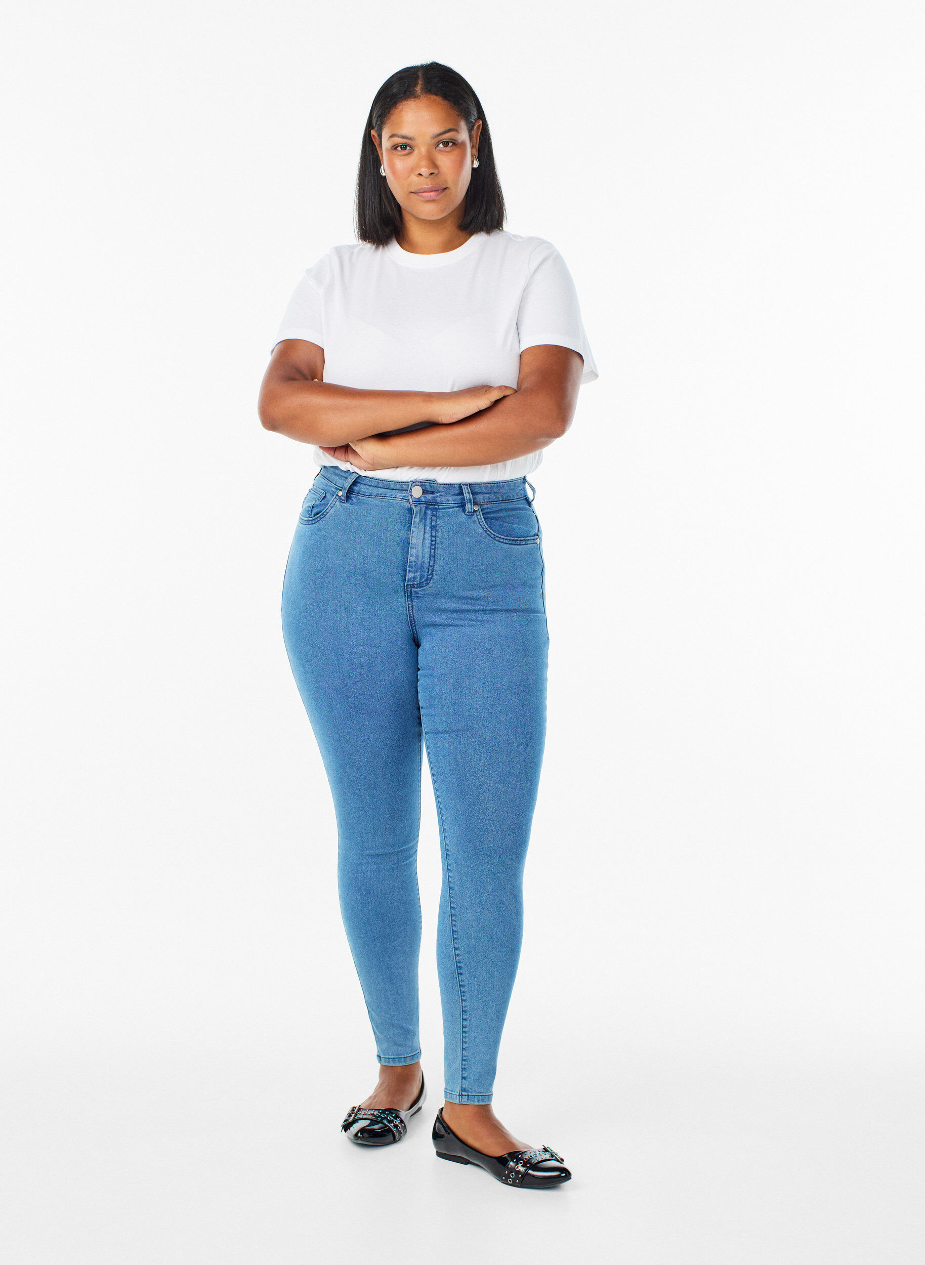 Amy jeans med h&oslash;j talje og super slim fit, Bl&aring;, Model