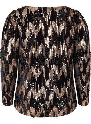Langærmet velour bluse med pailletter, Black w. Sequins, Packshot image number 1
