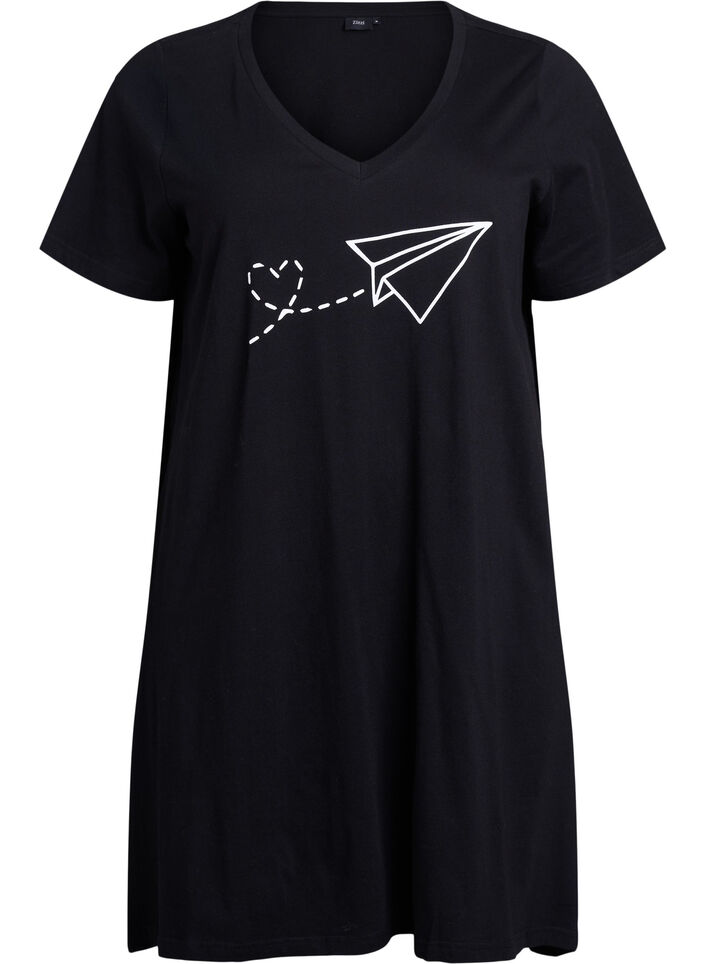 Natkjole i &oslash;kologisk bomuld med v-hals , , Packshot image number 0