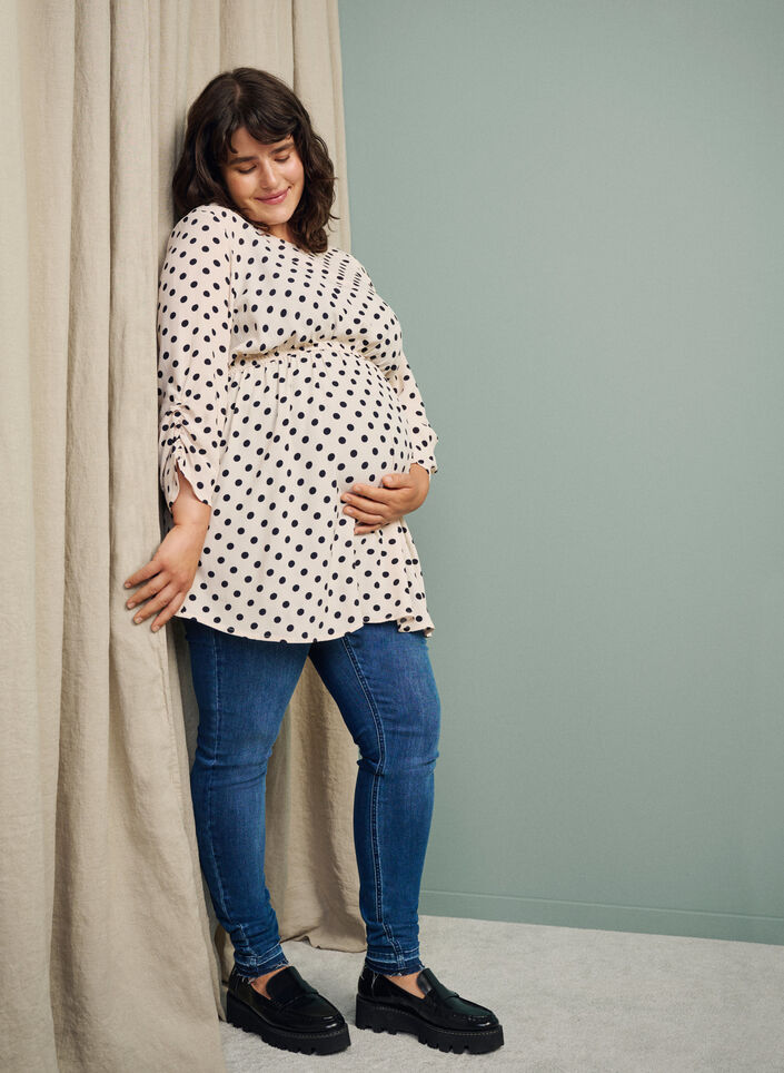 Graviditets bluse i viskose med prikker, Off White Dot, Image