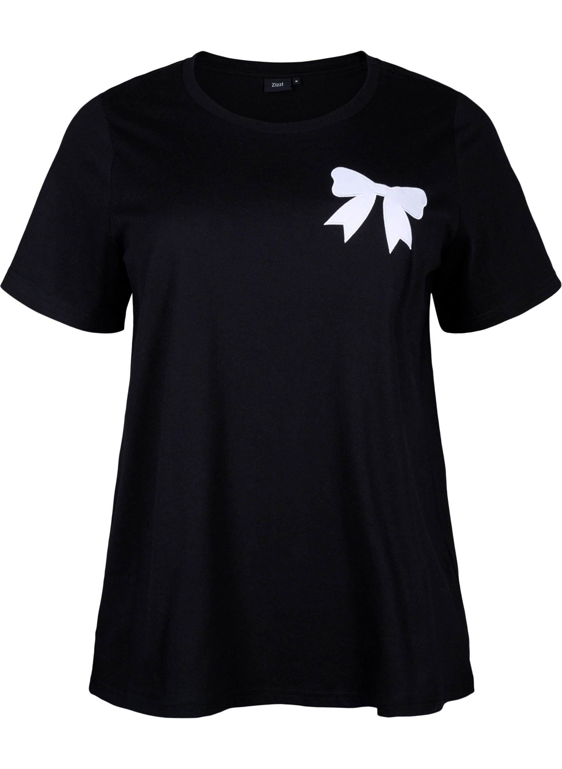 Zizzi Bomulds t-shirt med sl&oslash;jfe, Black W. White, Packshot image number 0