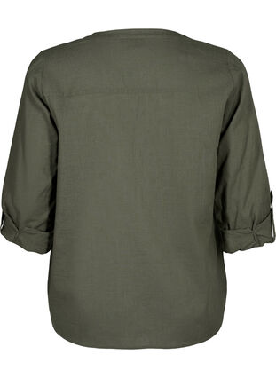 Skjortebluse i bomuld med v-udskæring, Thyme, Packshot image number 1
