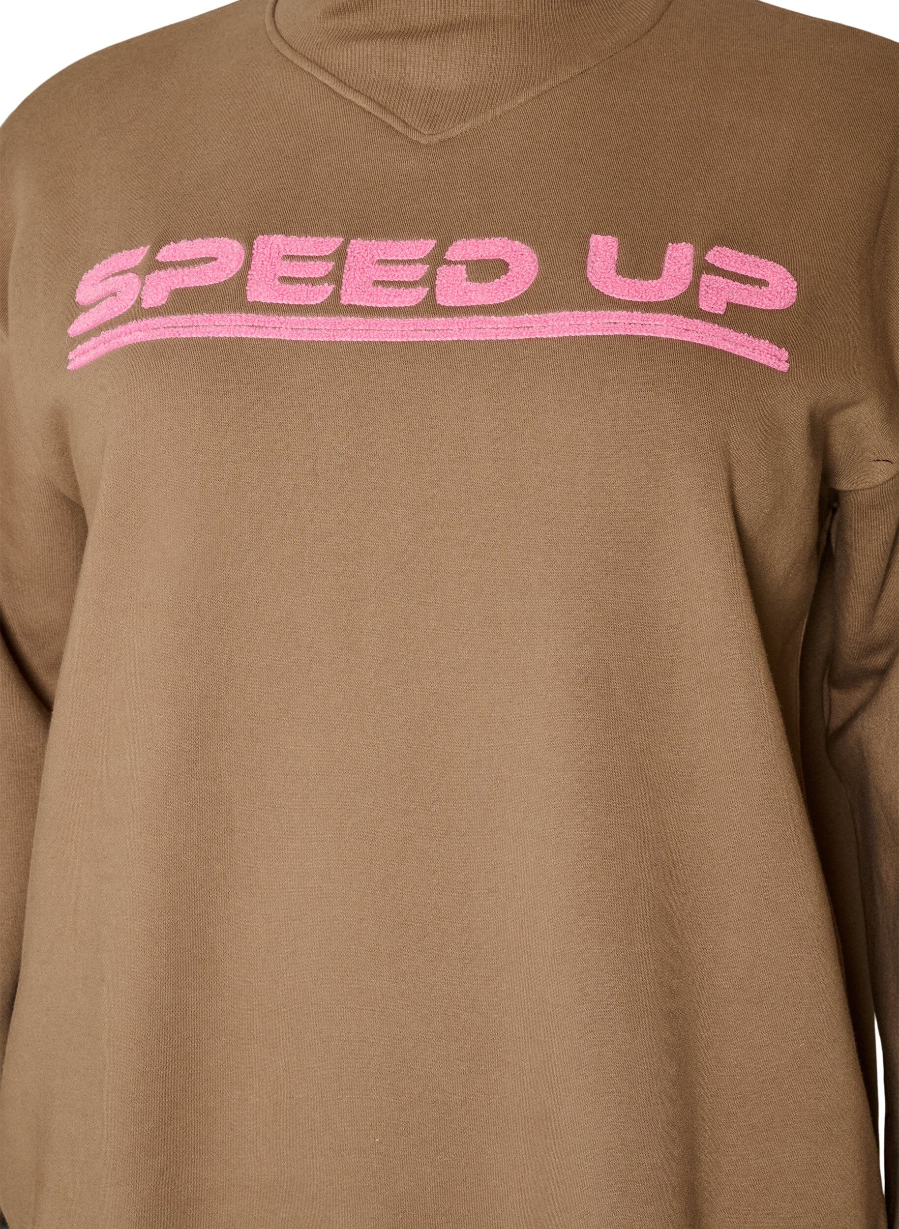 ZizziSweatshirt med h&oslash;j hals og sporty frontmotiv, Brun, Packshot image number 2