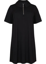 Kortærmet kjole med krave og lynlås, Black