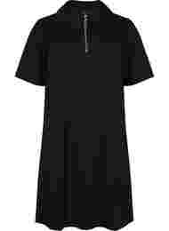 Kortærmet kjole med krave og lynlås, Black
