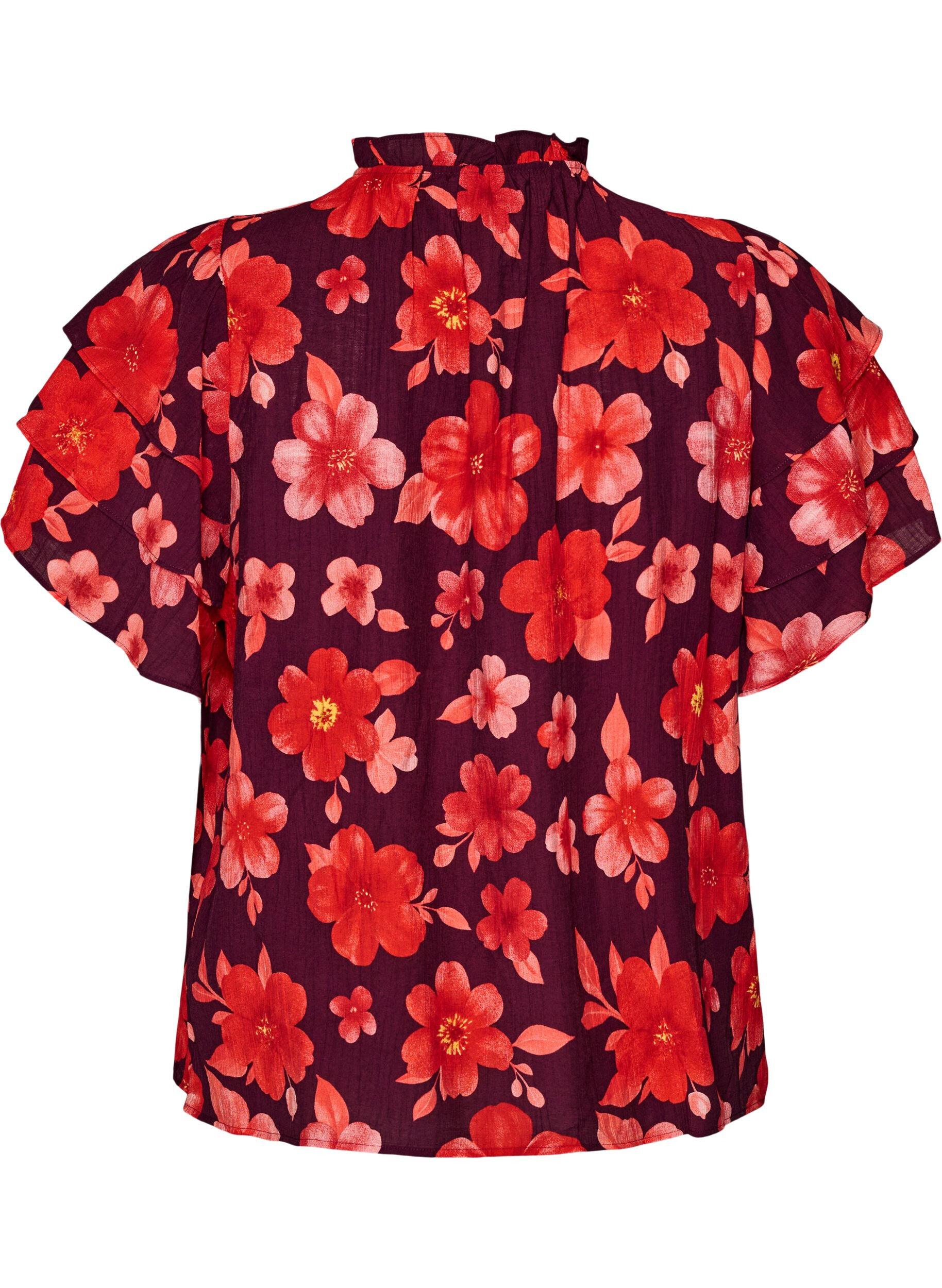 ZizziBlomstret viskosebluse med fl&aelig;se&aelig;rmer, Lilla, Packshot image number 1