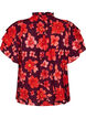 Blomstret viskosebluse med fl&aelig;se&aelig;rmer, Lilla, Packshot image number 1