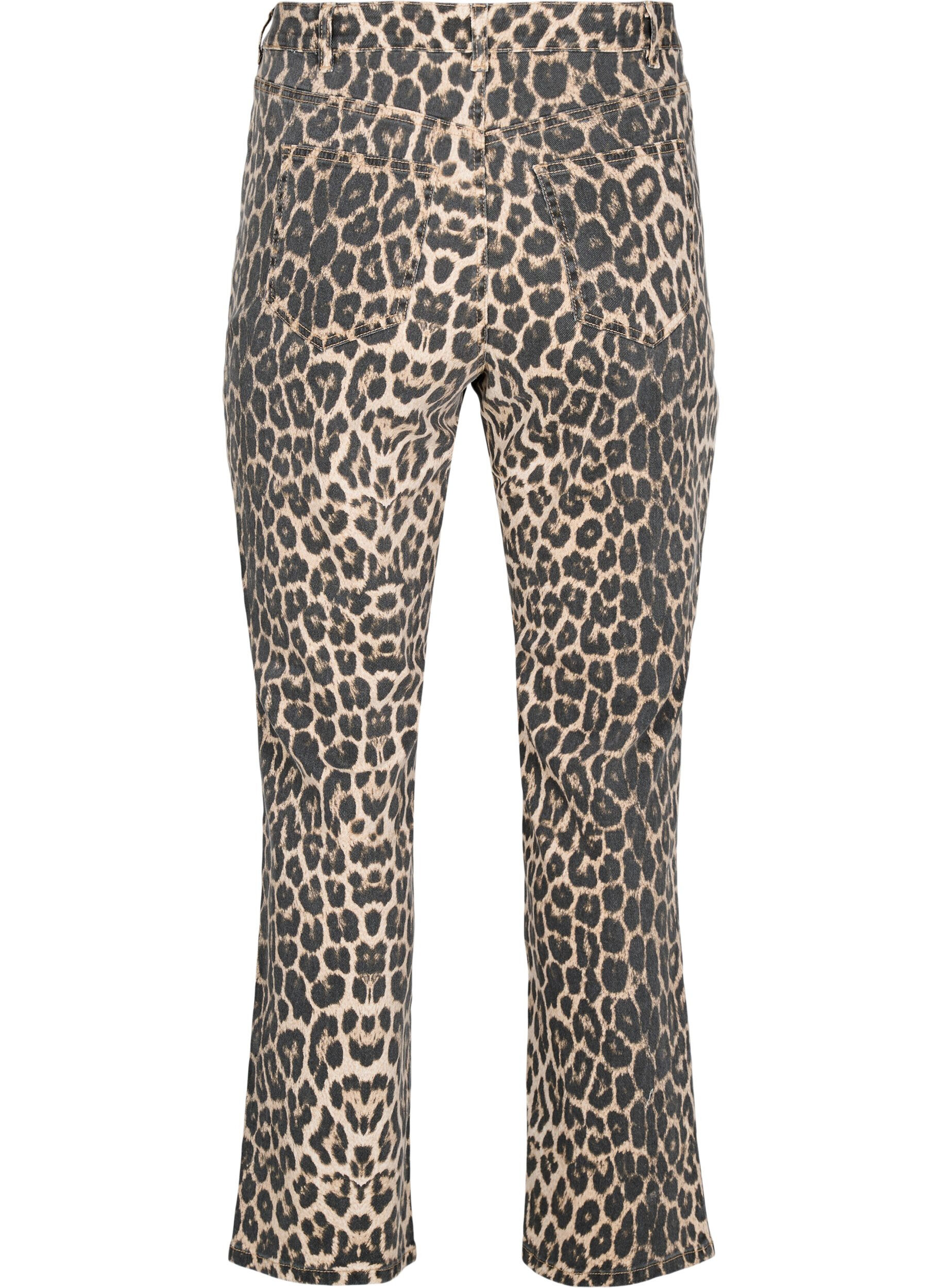 Zizzi Regular fit jeans med leopardm&oslash;nster, Brun, Packshot image number 1