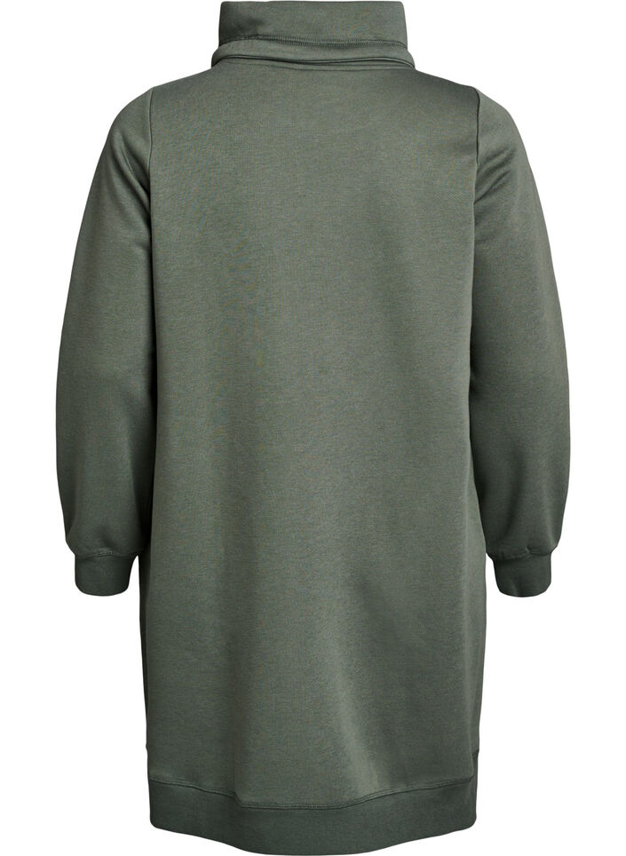 Kort sweatkjole med h&oslash;j krave og lommer, Gr&oslash;n, Packshot image number 1