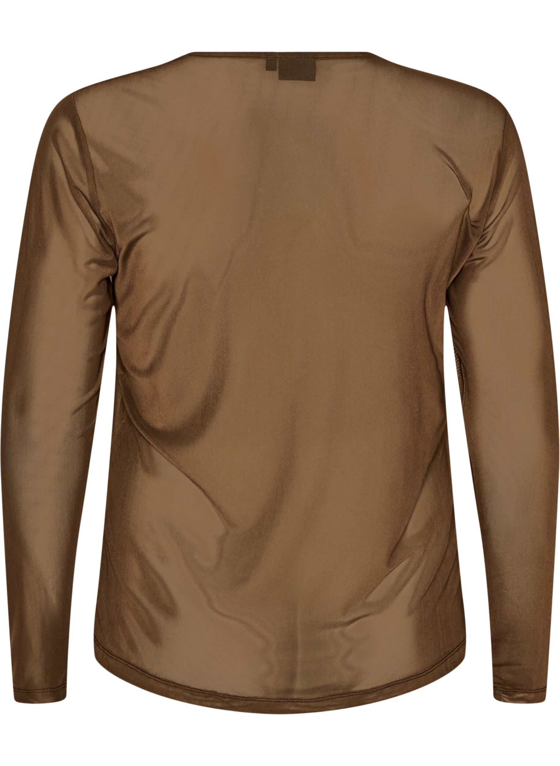 ZizziMeshbluse med lange &aelig;rmer, Brun, Packshot image number 1