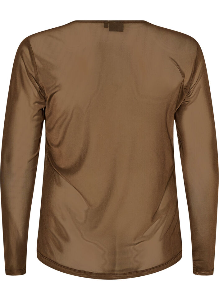 Meshbluse med lange &aelig;rmer, Brun, Packshot image number 1