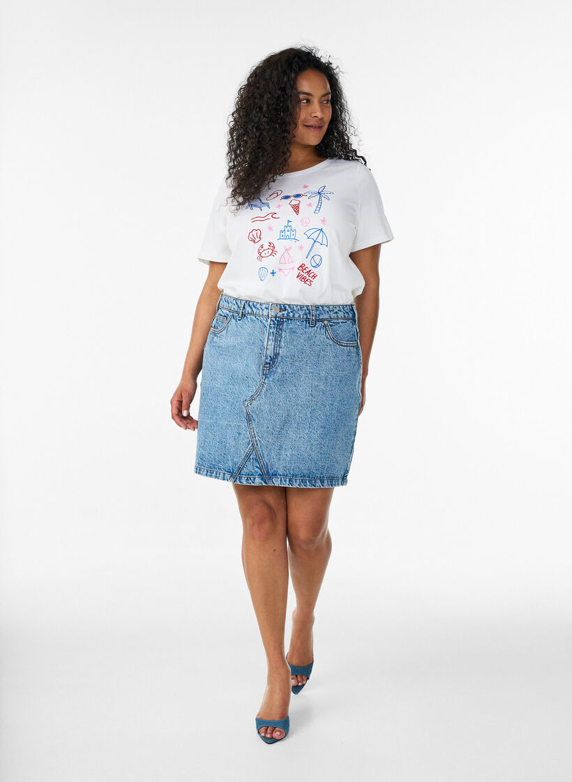 T-shirt i &oslash;kologisk bomuld med strandprint, Hvid, Model image number 1