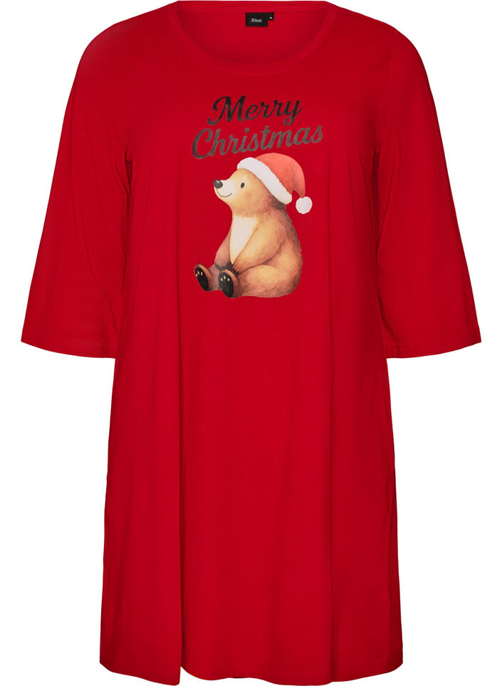 Natkjole i &oslash;kologisk bomuld med julemotiv, R&oslash;d, Packshot image number 0