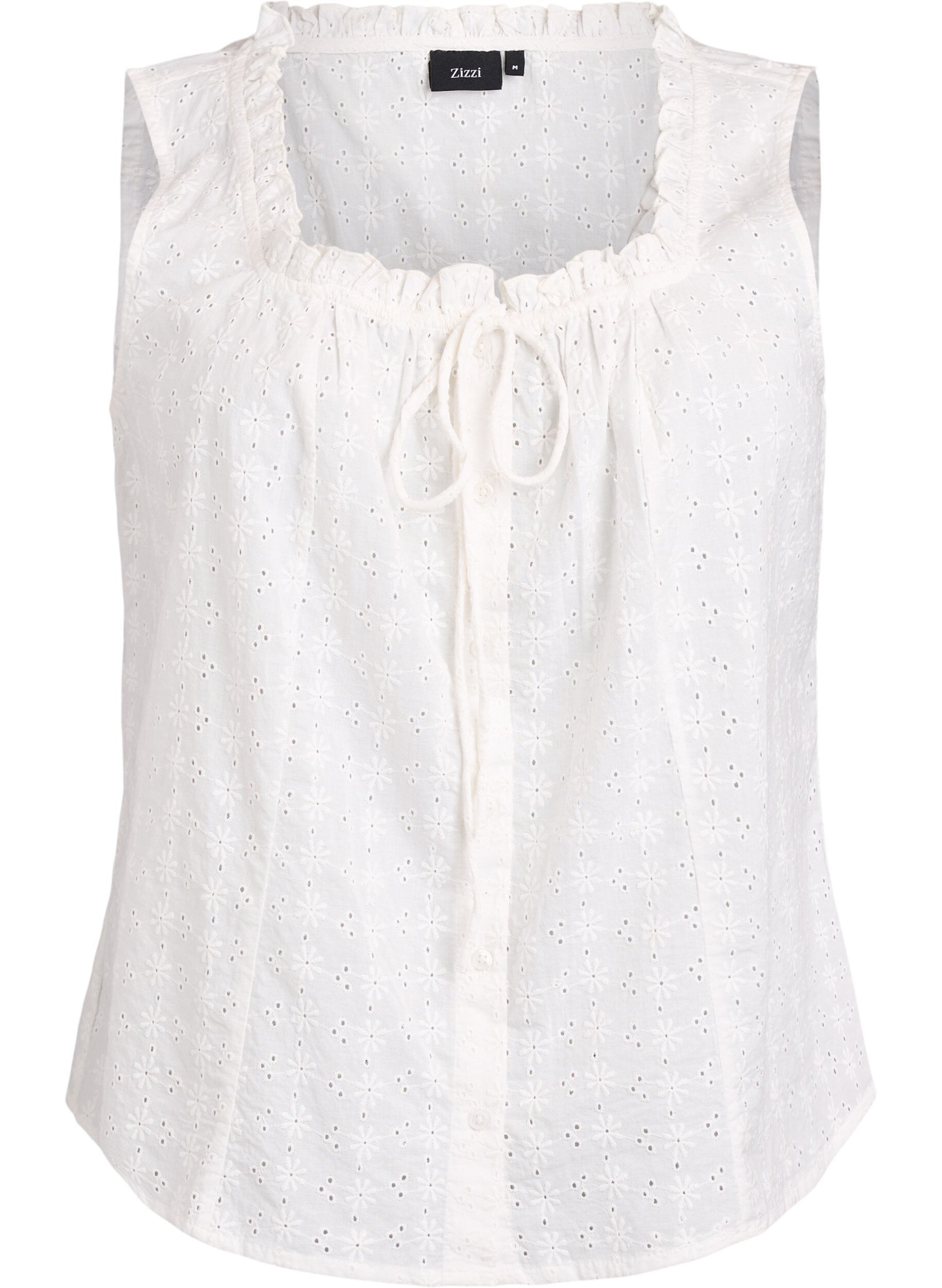 Zizzi &AElig;rmel&oslash;s bluse med broderie anglaise og fl&aelig;ser, Vanilla, Packshot image number 0