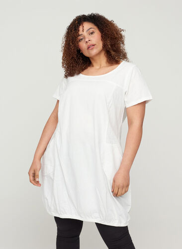 Kortærmet kjole i bomuld, White, Model image number 0
