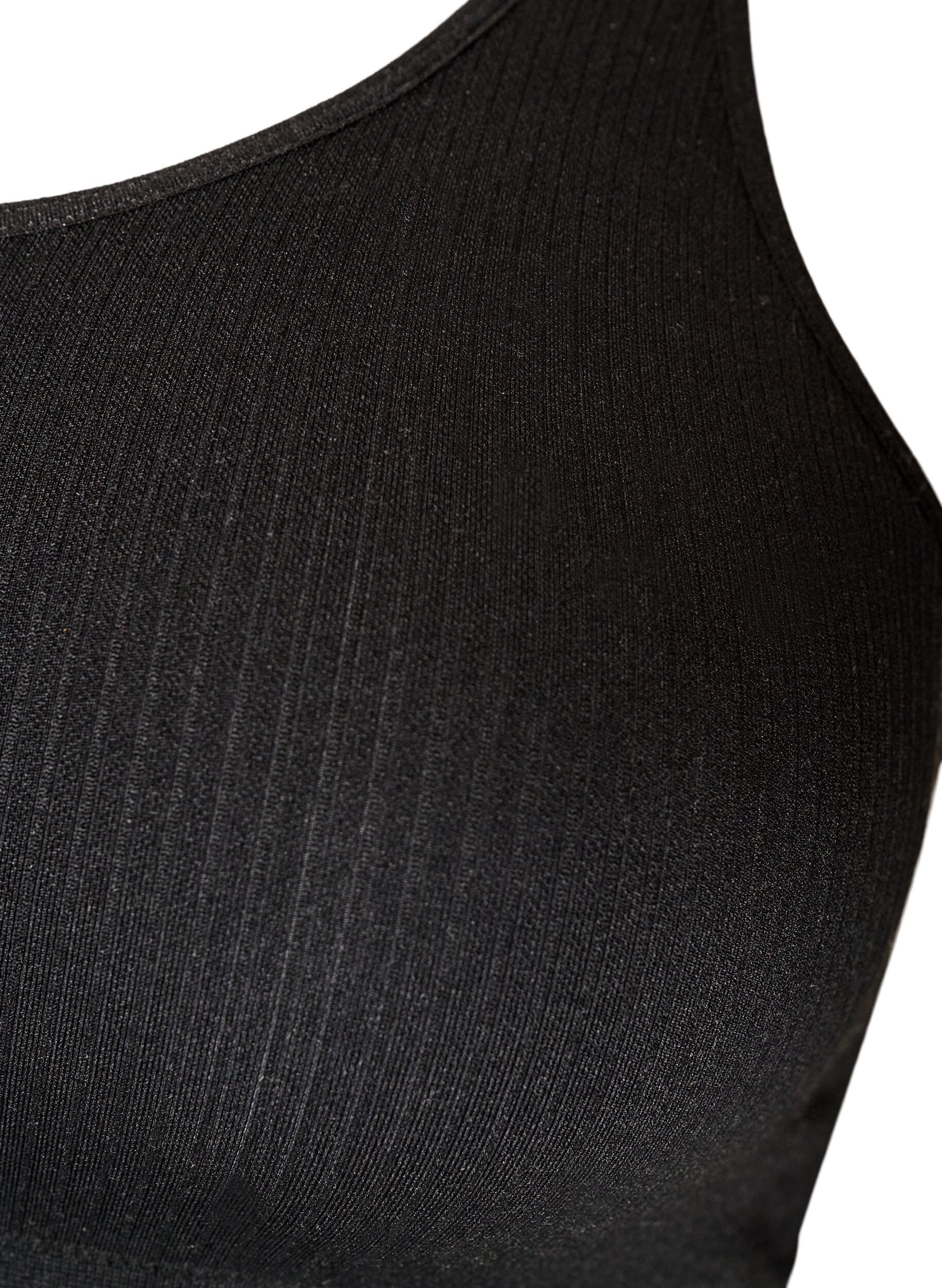 ZizziSeamless sports-bh med ribstruktur, Sort, Packshot image number 3