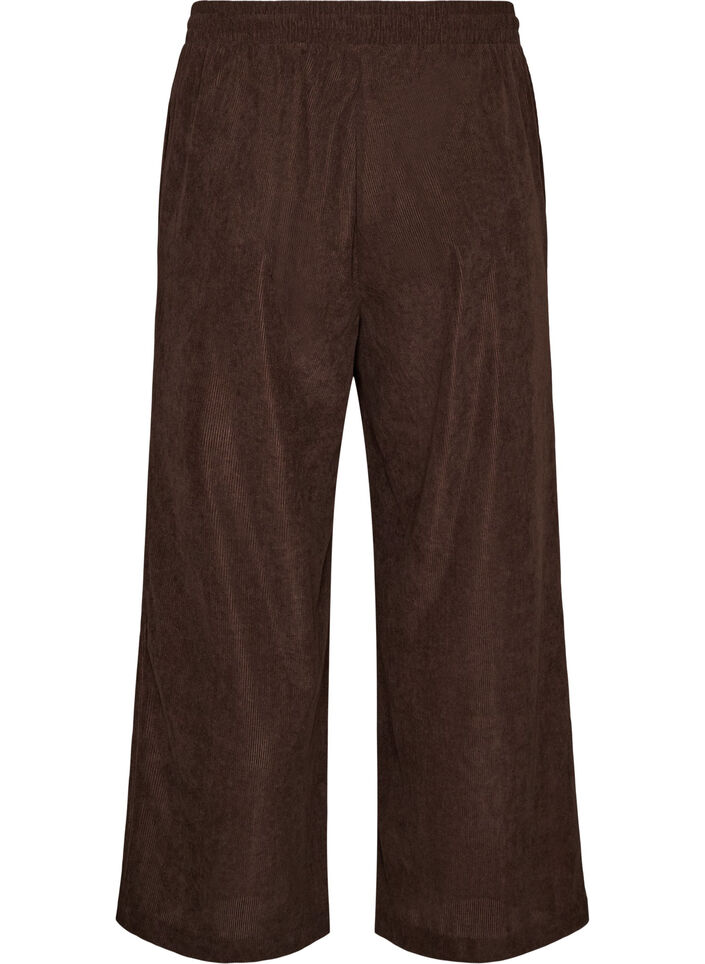 Fl&oslash;jlsbukser med vide ben og h&oslash;j talje, Brun, Packshot image number 1