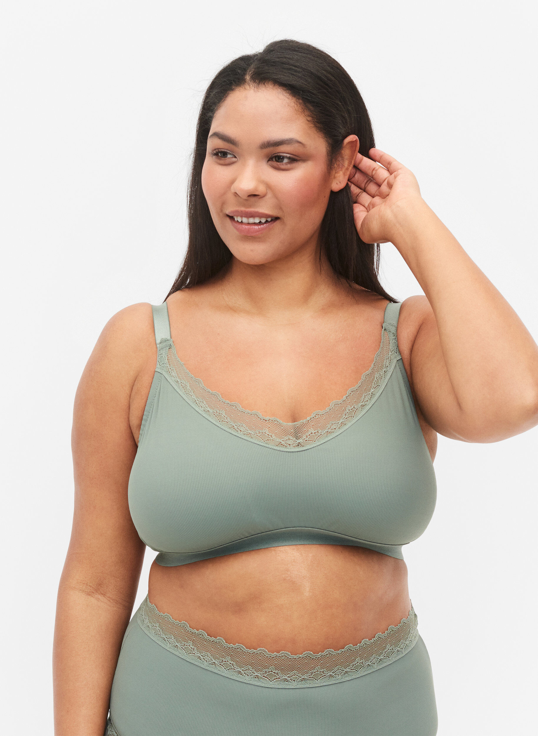 Zizzi Rib bh med blonder, Laurel Wreath Ass, Model image number 0