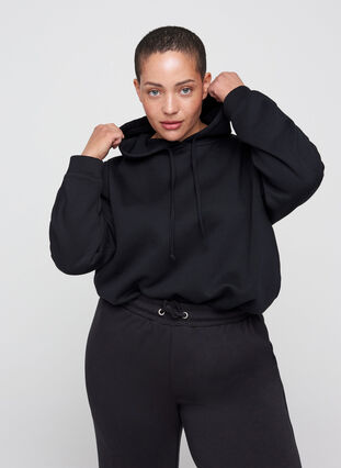 Sweatshirt med hætte, Black, Model image number 0