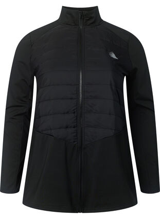 Sportscardigan med quilt og lynlås, Black, Packshot image number 0