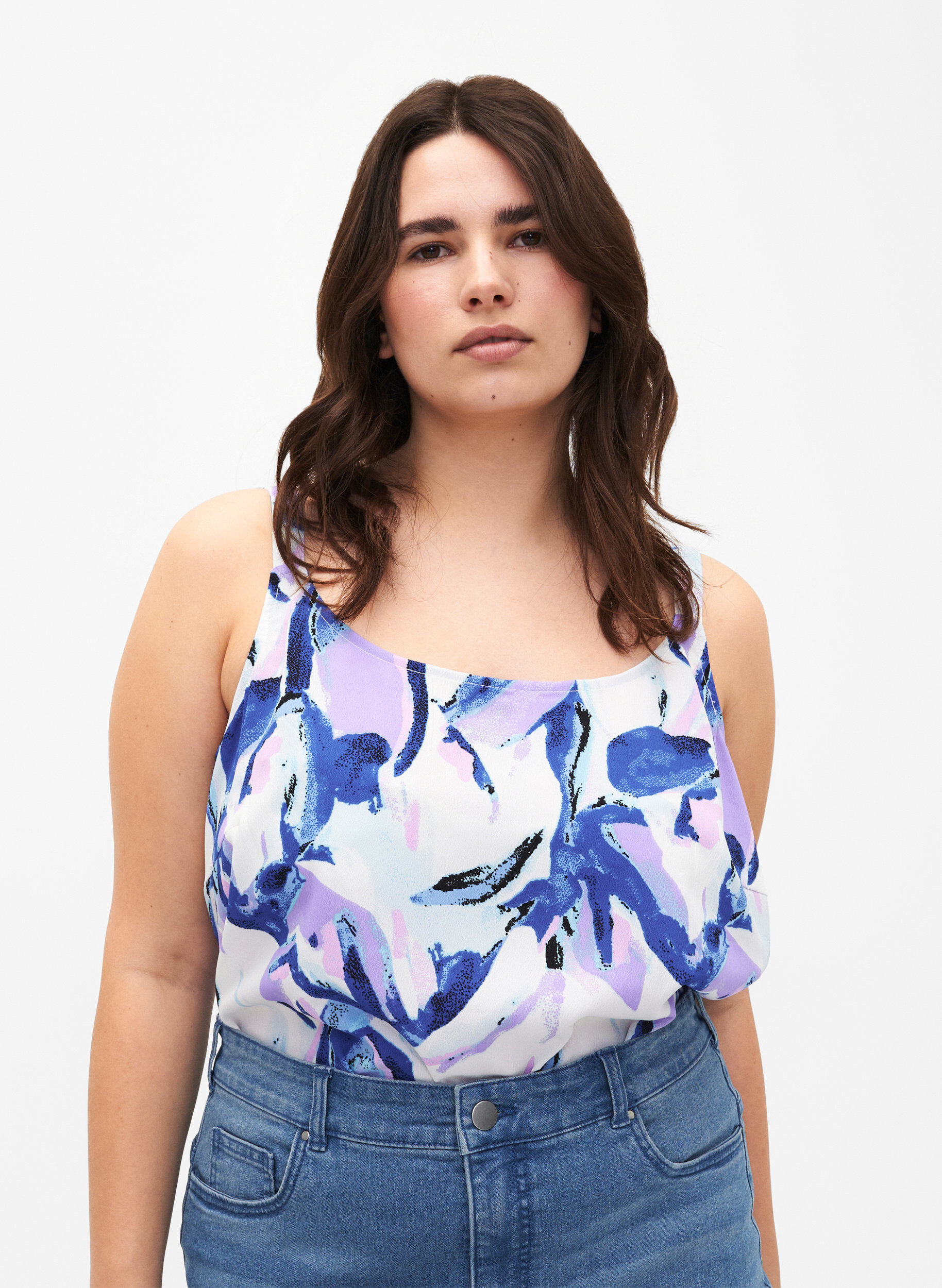 Zizzi FLASH - Top med print, Snow White Flower, Model image number 0