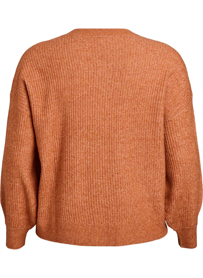 Ribstrikket cardigan med knapper, Orange, Packshot image number 1