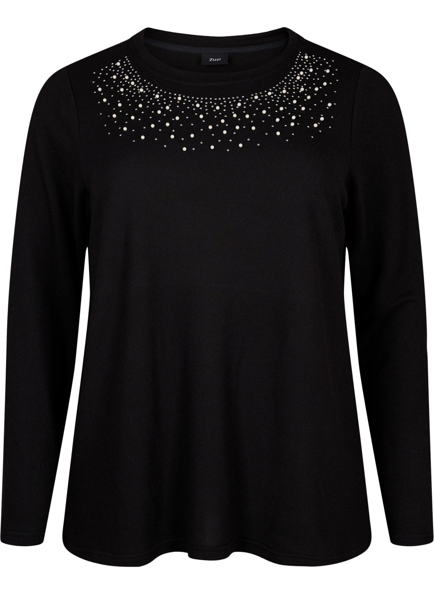 Zizzi Bluse med perler, Black, Packshot image number 0