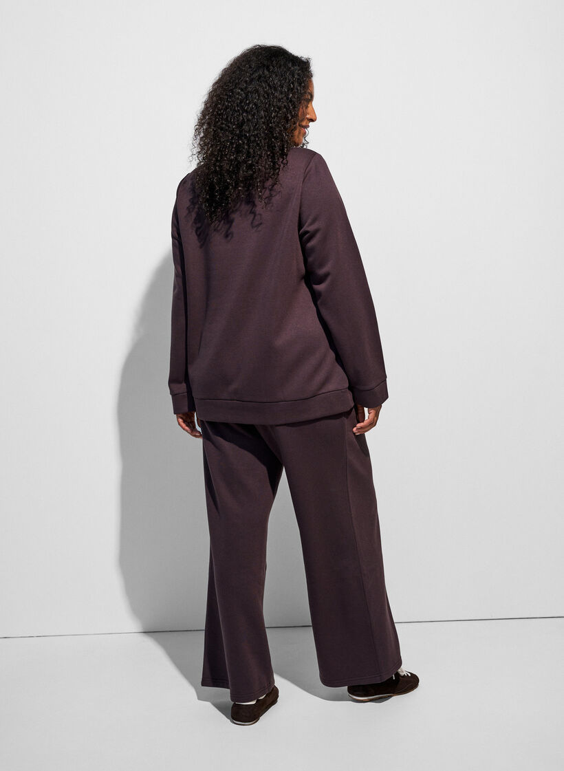 Sweatshirt med h&oslash;j krave og lynl&aring;s, Brun, Model image number 2