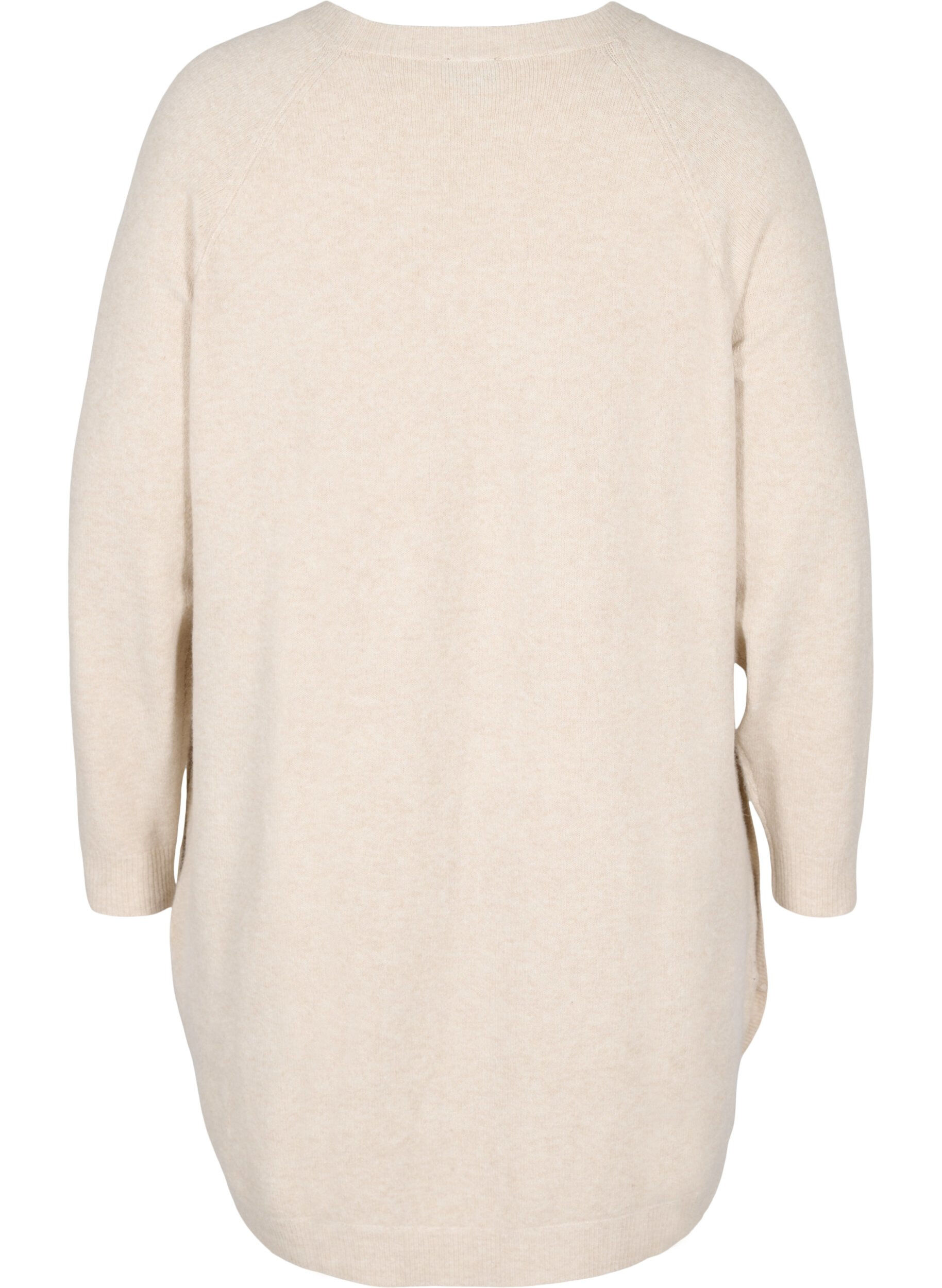 Zizzi Meleret strikkjole med knapper, Pumice Stone Mel., Packshot image number 1