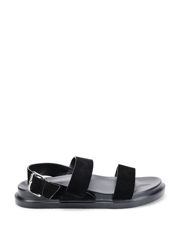 Wide fit sandal i ruskind, Black, Packshot image number 0