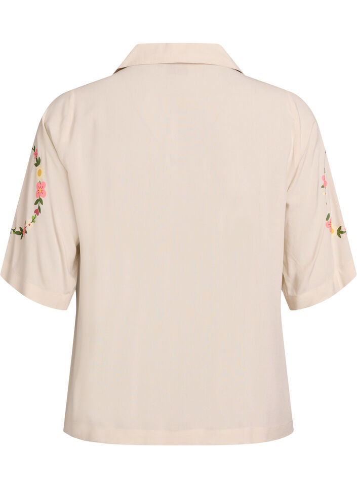 Natbluse i viskose med bindelukning og blomsterprint, Beige, Packshot image number 1