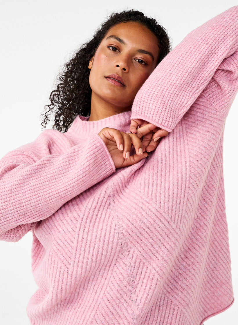 Striktrøje med diagonalt ribmønster og lange ærmer, Corsage Mel., Image image number 0