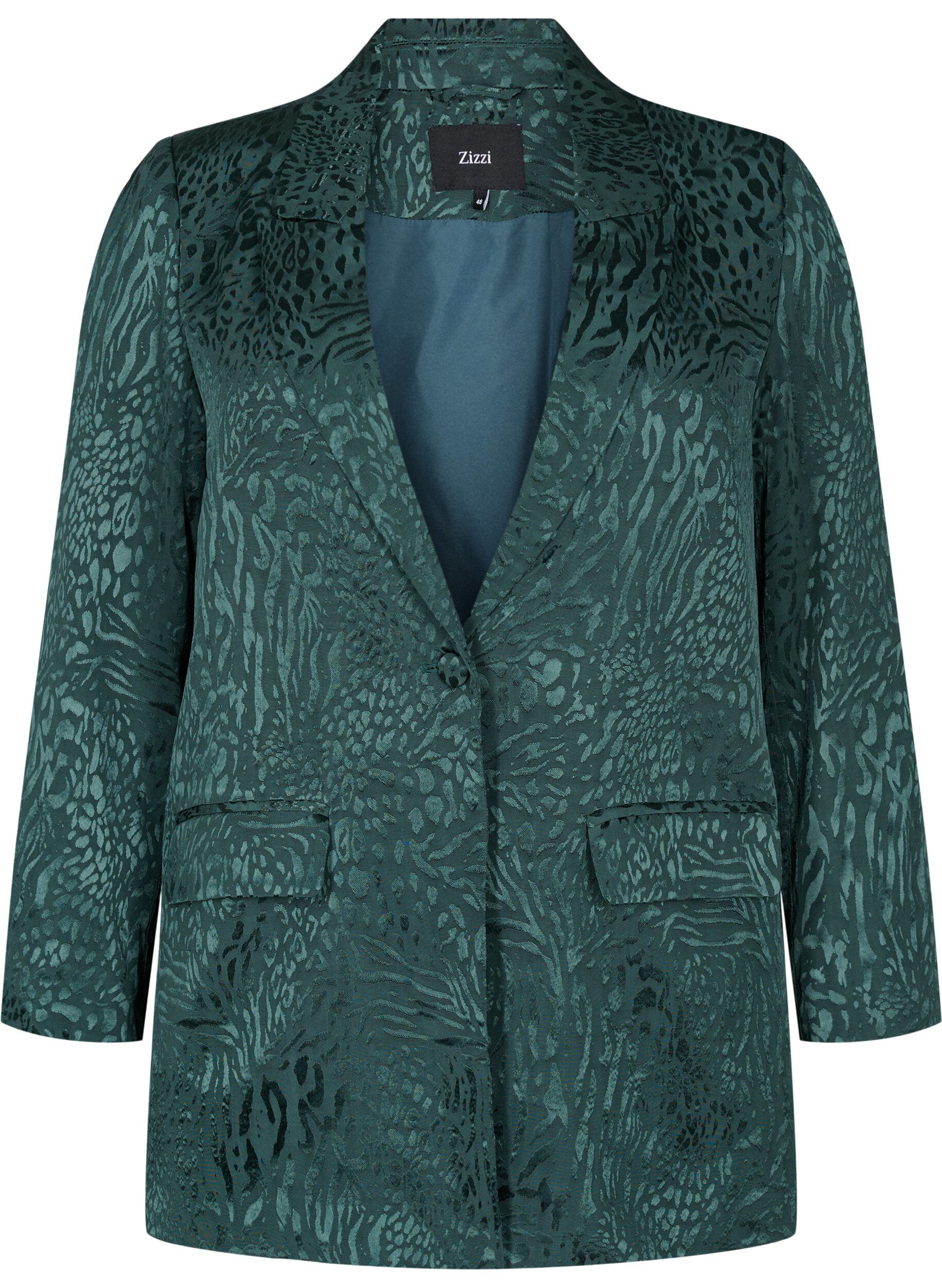Zizzi Blazer i viskose med tone-i-tone print, Ponderosa Pine, Packshot image number 0