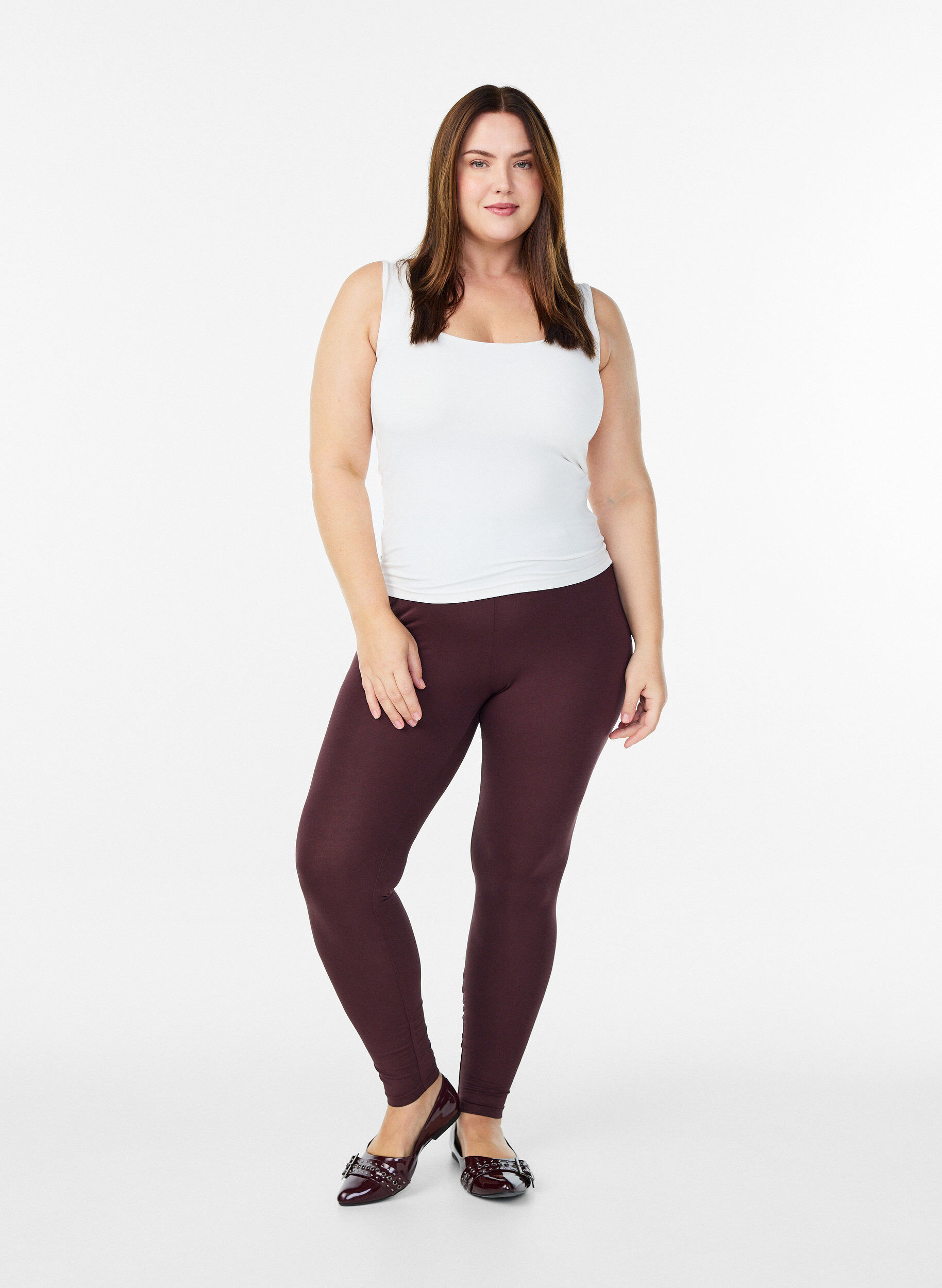 ZizziBasis leggings med ekstra l&aelig;ngde, M&oslash;rk Bordeaux, Model image number 1