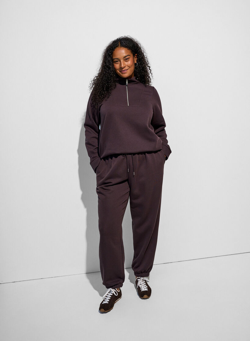 Sweatpants med h&oslash;j talje og bindeb&aring;nd, Brun, Model image number 1