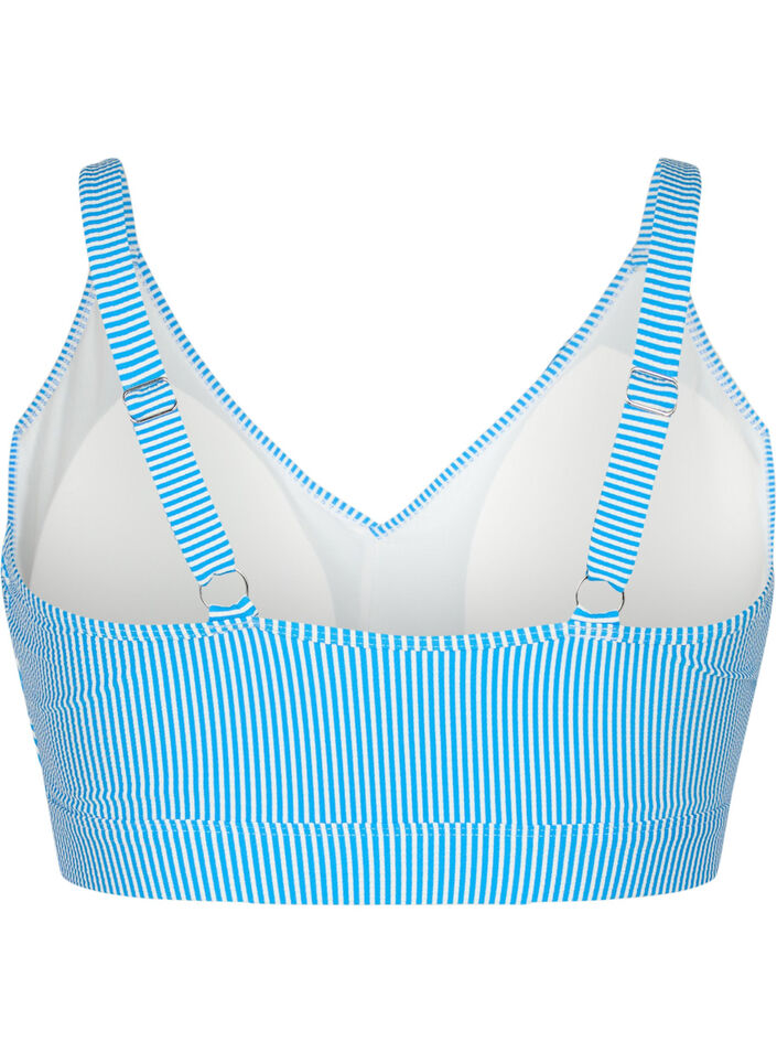 Stribet bikinitop med wrap og fl&aelig;ser, BlueWhite Stripe AOP, Packshot image number 1